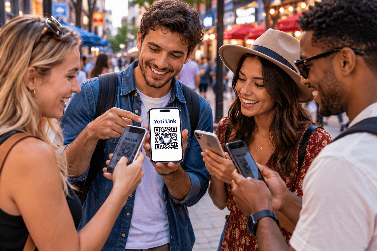 image shows group of friends using Yeti   Link to find a restaurant