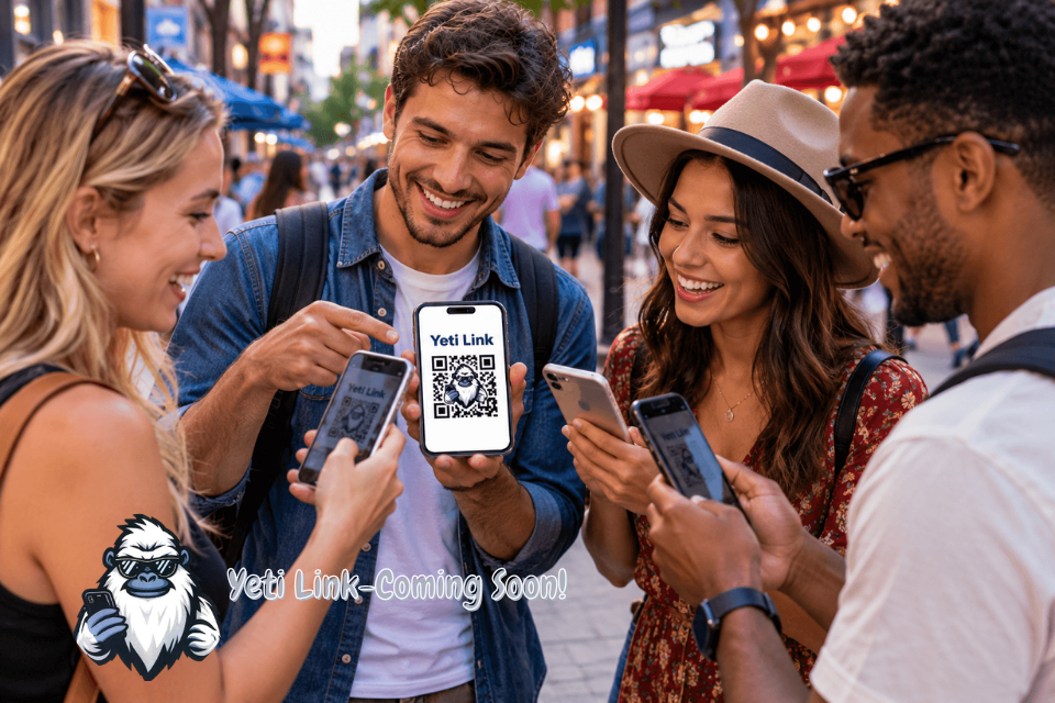 image show group of friends using the Yeti Link to find their favorite restaurant