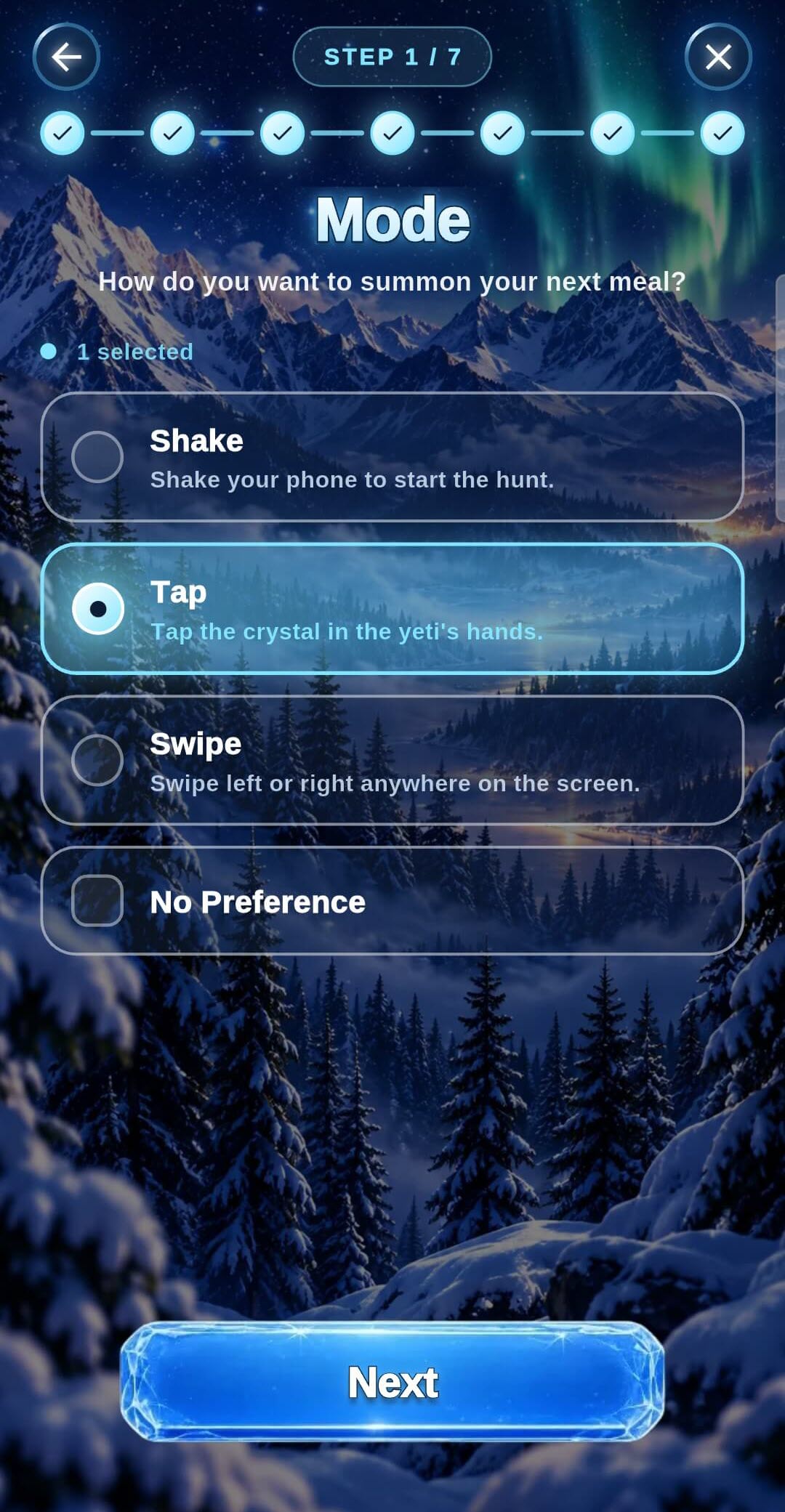 image shows preferences for tap or shake